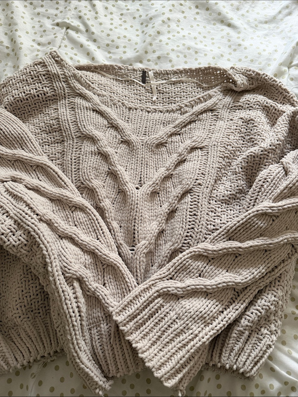 Free People Cable-Knit Cropped Sweater - Cream - Picture 3 of 3